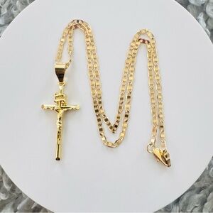 New 14K Gold Plated Crucifix with 18” Necklace.
